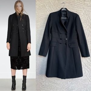 ZARA Mid-Length Tailored Black Wool Coat w/ Snap Closure & Defined Waist Coat M